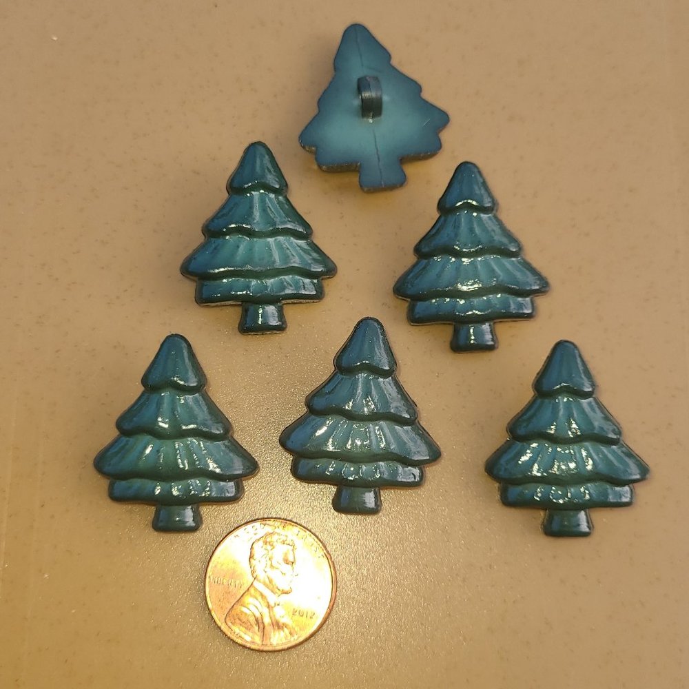 12 pc lot Green Trees/pine Tree Shank Back Button Embellishment 1 1/8"